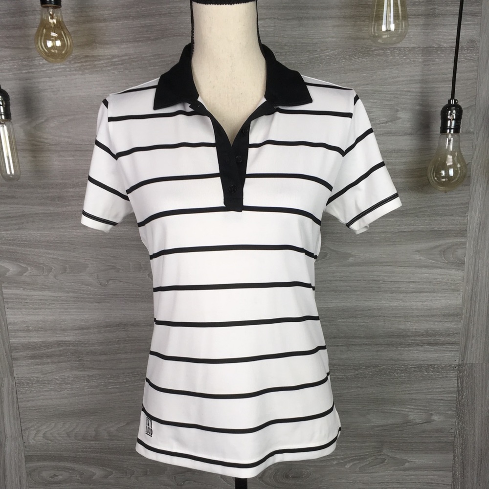 Kate Lord Button Up Collared Striped Tee Size S